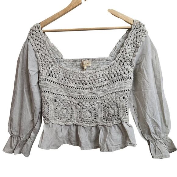 NWT Rebellion Again Womens Crochet Blouse Size Small Boho Peasant Ruffle Hippie - Picture 1 of 12